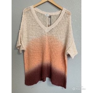 Hello Nite! Small Short Sleeve Sweater Boho Southwestern Ombre Dip NWT